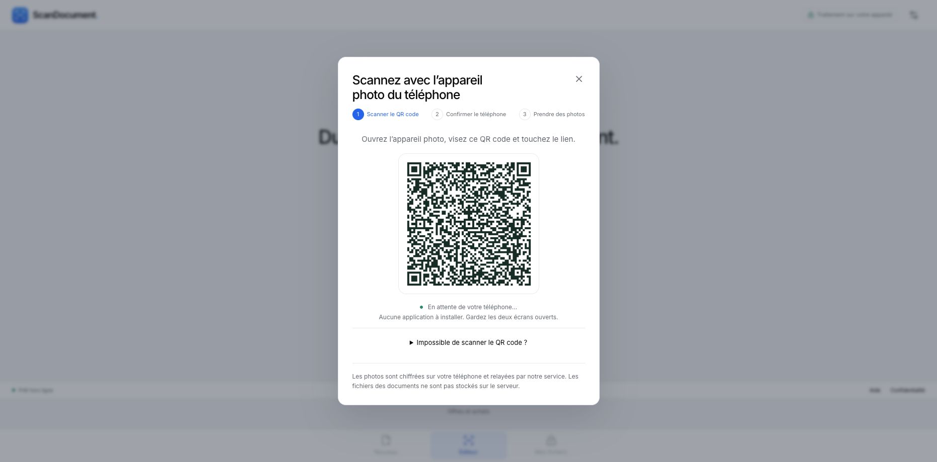 Instructions de connexion en français avec un QR code et les trois étapes