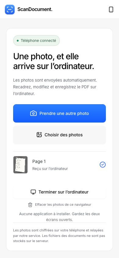 La page 1 est marquée Reçu sur l’ordinateur avant Terminer sur l’ordinateur