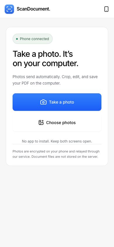 Phone-width companion screen showing Take a photo and Choose photos